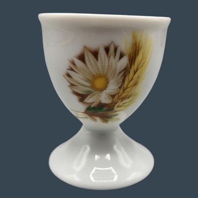 Vintage White Ceramic Egg Cup Country Kitchen Decor Daisy & Wheat Design 2.5''