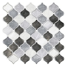 10-Sheet Arabesque Tile Peel Stick Backsplash, 12 X12 Gray Self-Adhesive K...