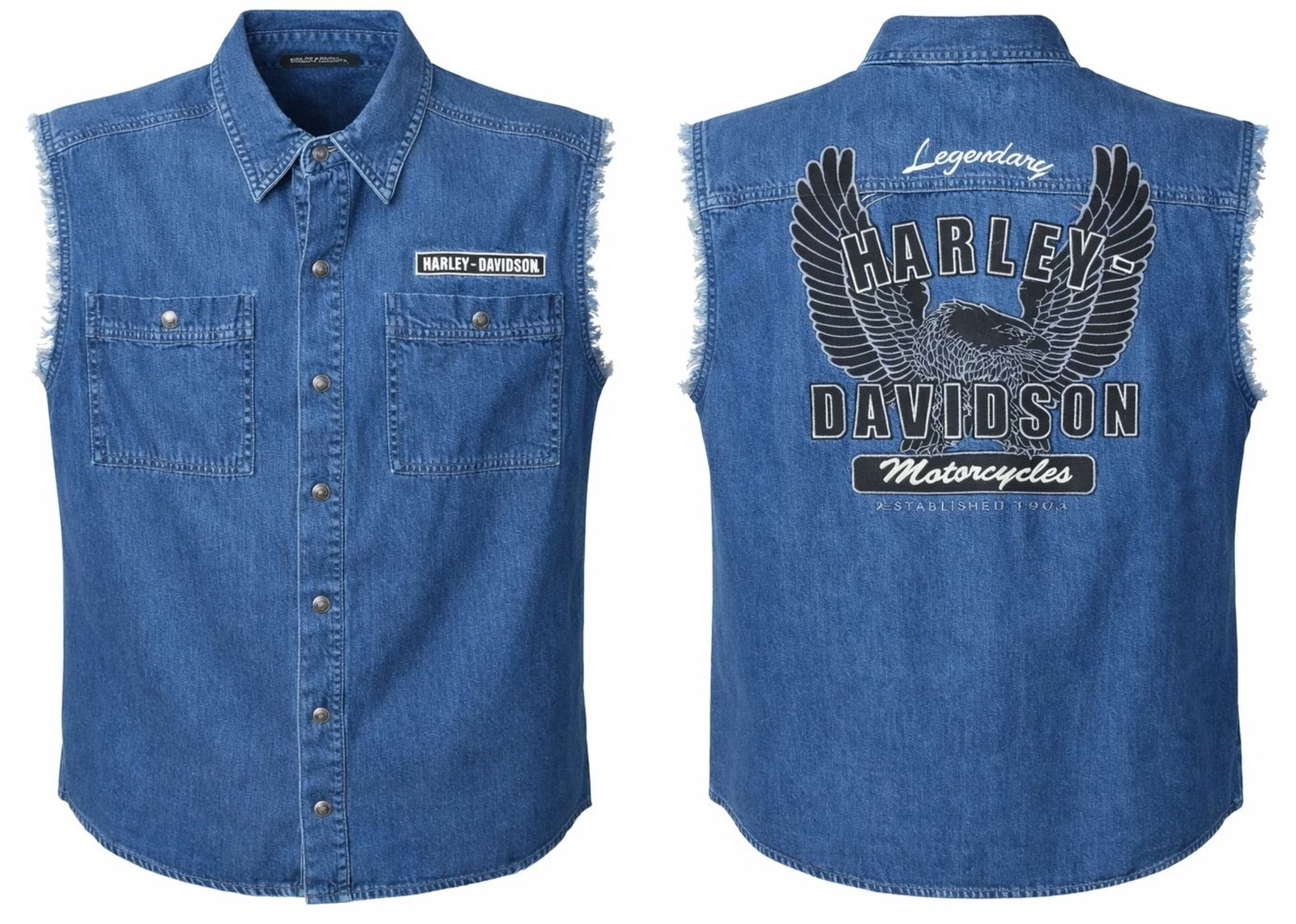 Harley-Davidson VEST Embroidered Eagle Blue Denim Bluejean Men's  Large
