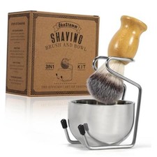 Bamboo Shaving Brush and Bowl with Synthetic Badger Bristle Odorless