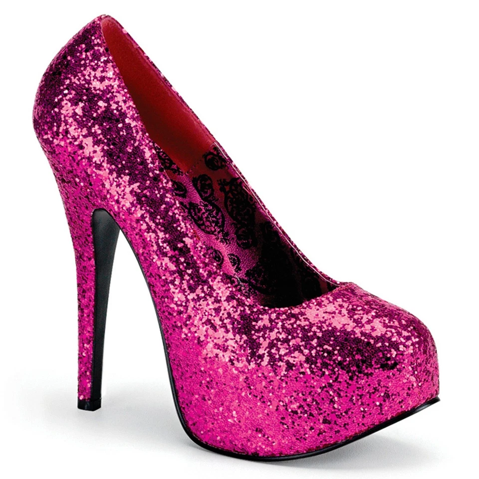 Sale TEEZE-06GW Bordello versteckter Plateaupumps extra Weite hotpink Glitter 43 - Bild 1 von 1