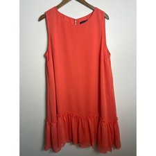 Tommy Hilfiger Wm 18 Coral Orange Ruffle Hem Chiffon Shift Dress Resort Summer
