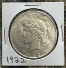 Morgan 1922 Silver Dollar 90%. Philadelphia Mint. AU. Great Detail.
