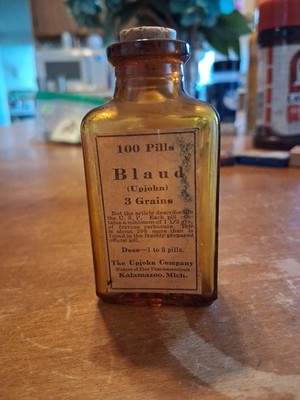 Vintage Upjohn's Bottle Blaud Kalamazoo Michigan Mich MI Apothecary Amber 