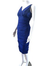 Carmen Marc Valvo 100% Silk Size 6 Royal Blue Sheath Cocktail Dress Y2K Luxury