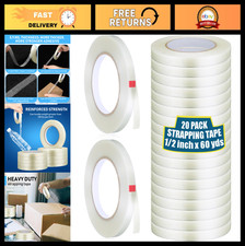 20 Rolls Filament Strapping Tape 1/2" x 60 Yards - Heavy Duty Packaging Supply