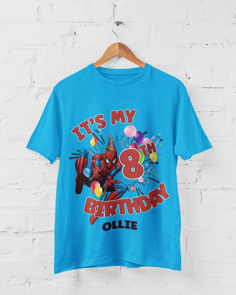Personalised Its my Spider Birthday T-Shirt Celebration Boys Ideal Gift - Image 4 of 4