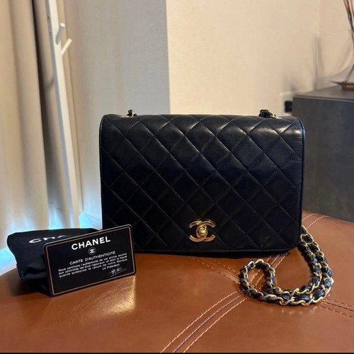 CHANEL Matelasse Double Flap Chain Shoulder Bag Leather Black Gold Women