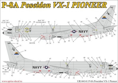 1:144 Decal Boeing P-8A Poseidon VX-1 mit Schablonen - UpRise URC144141