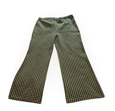 Vntg Sears Houndstooth Wide Leg Pull On Pants Women  s 80s Green Tan MCM Sz 30