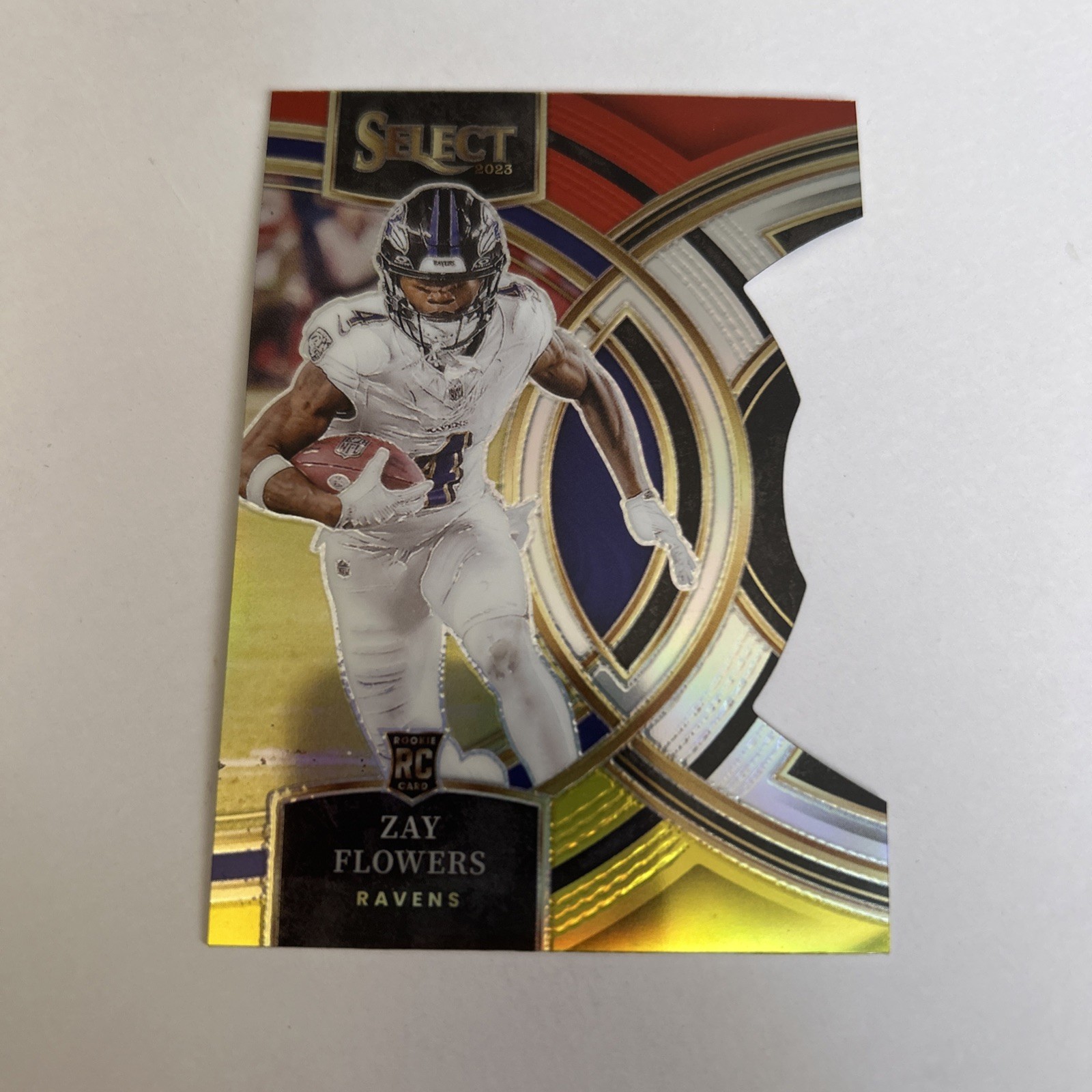 2023 Panini Select - Premier Level Zay Flowers #157 Red & Yellow Prizm Die-Cut