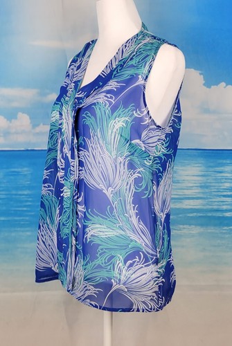 BANANA REPUBLIC Woman's BLUE Blouse Sheer Top shirt Fern Floral Print size Sm - Picture 3 of 5