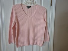 Ralph Lauren Womens Size M Pink V Neck 100 CottonPullover Sweater