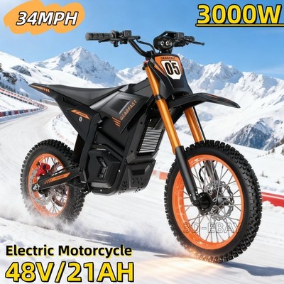 Electric Dirt Bike 3000W Peak Electric Motorcycle 48V 21AH E-MoutainBike 34MPH