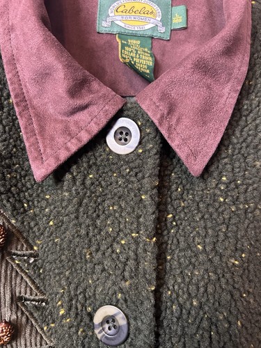 Vintage Cabela's Nature Embroidered Green Deep Pile Fleece Grandma Button Up L - Picture 4 of 8