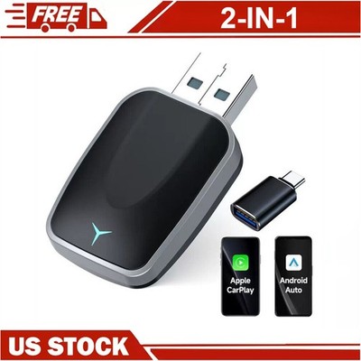 2-in-1 Wired to Wireless CarPlay Adapter /Android Auto Adapter Plug & Play USA