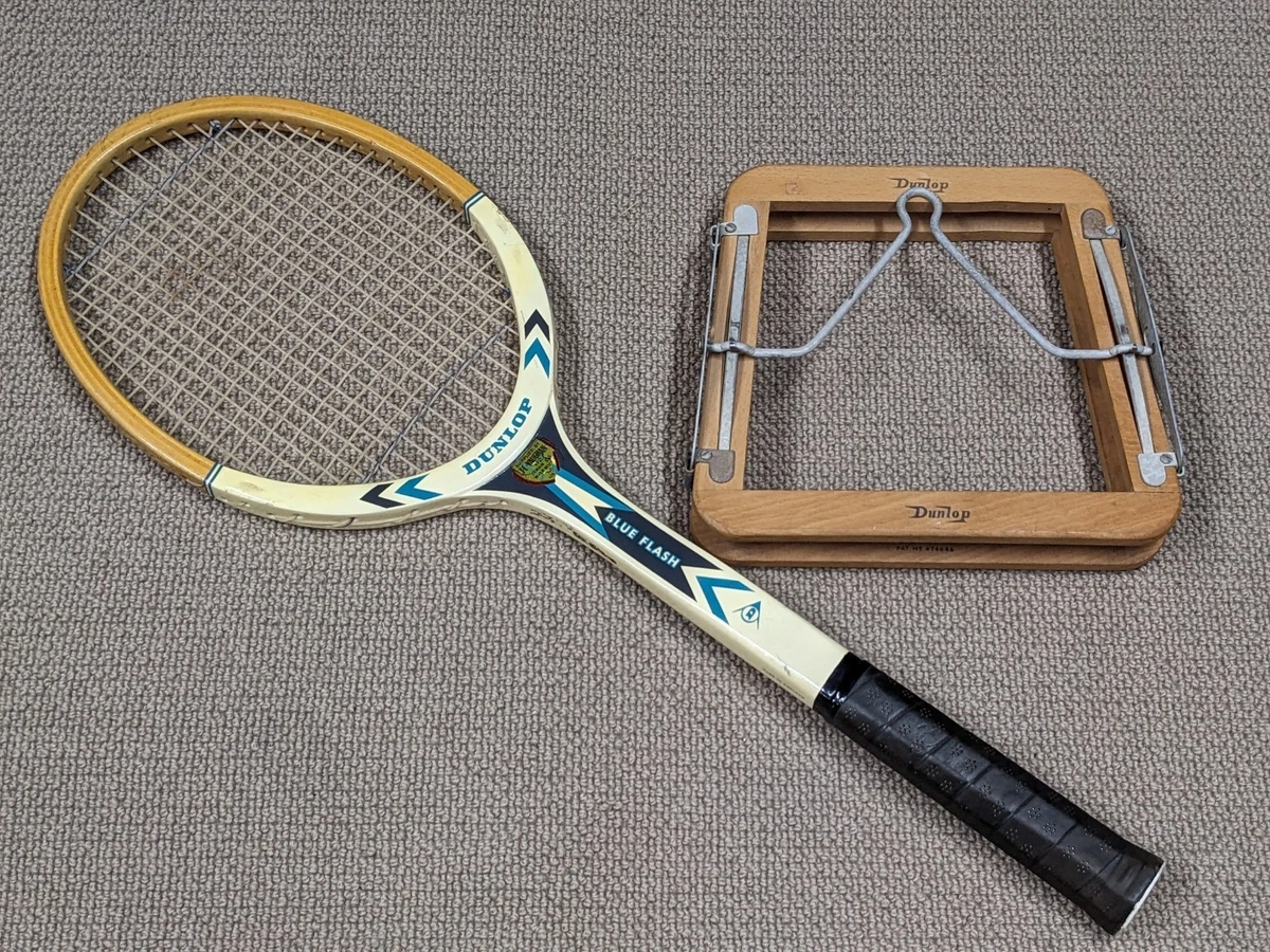 Raquette de badminton Dunlop Blue Flash vintage des années 1930 avec presse à bois S. Flower - Canada