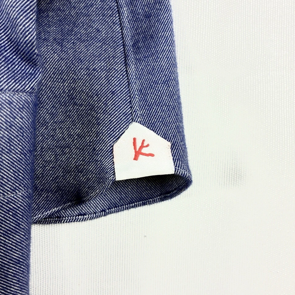 Camisa Isaia Napoli Para Hombres Azul Denim Sarga Algodón Talla Grande Hecha en Italia Recortada Foto 4 de 4