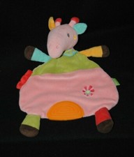 Doudou plat girafe BABYSUN rose vert bleu jaune plaque dentition NEUF