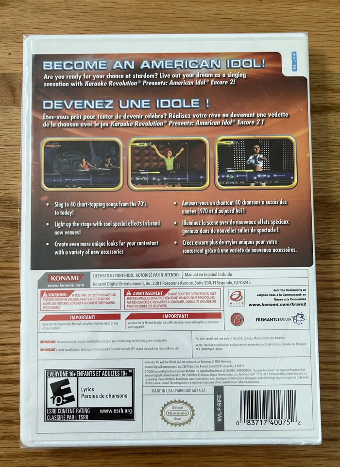 NEW SEALED KARAOKE REVOLUTION PRESENTS: AMERICAN IDOL ENCORE 2 NINTENDO WII GAME - Image 2 of 4