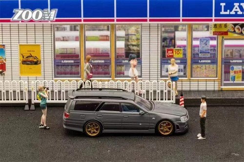 ZOOM 1:64 Stagea R34 carro serbatoio piastrelle cemento grigio/bianco miniere pressofuso modellino auto - Foto 11 di 11