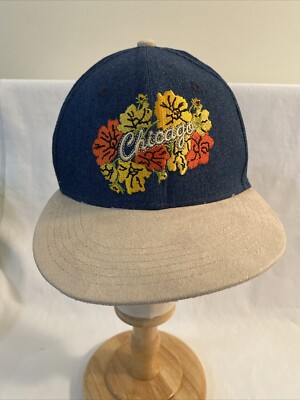 BMO Chicago Bulls Artist Hat Series CHI NWOSU DENIM PULLBACK FLORAL HAT Cap VGC