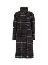 Mint Velvet Women's Check Chuck On Wool Blend Coat, Multi-grey, Large