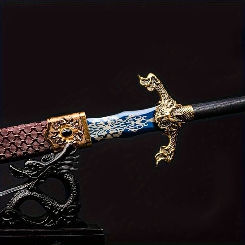Traditional Handmade Chinese Jian Combat Samurai Knife,Dragon Sword,Blue Spring - Picture 3 of 5