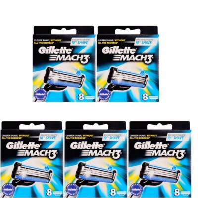 5x Gillette Mach 3 Razor Blade Cartridge Refills, 8 Pack (Total 40 Count)
