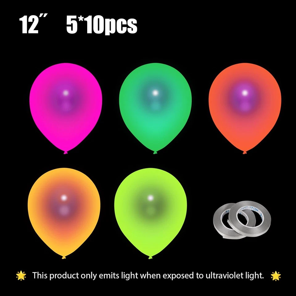 50Pz Palloncini Neon Fluo Palloncini Colorati Trasparenti Palloncini Festa Decor - Immagine 2 di 4