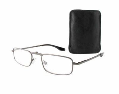 Calabria Extra Large Compact Folding Spring Reading Glasses FR100XL Gunmetal +4