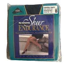 No Nonsense Sheer Endurance Pantyhose Control Top Size B Sheer Toe American Navy