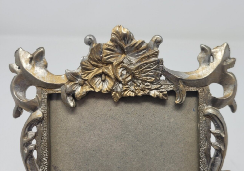 VTG Scroll Pewter Bronze Finish Floral Ornate Picture Frame Easel Back 3 1/2 x 5 - Picture 3 of 10