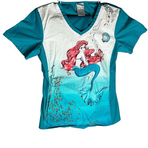 Disney Sz XS Ariel Little Mermaid Scrub Top/ Dickies Sz XS Scrub Bottom Set