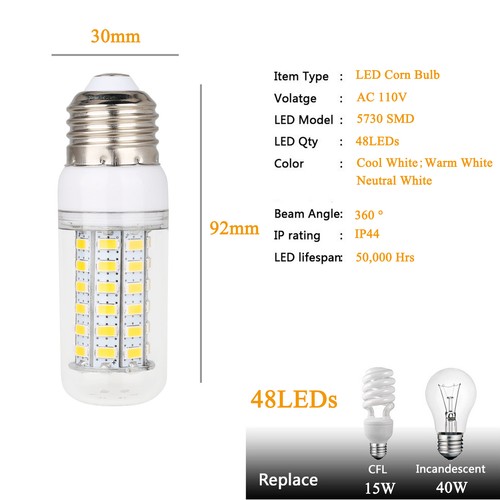 E26 E12 GU10 110V LED Corn Light Bulbs 5W 7W 9W 12W 15W 18W White Lamp Bright RK - Picture 15 of 18