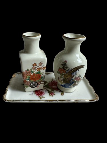Royal Sealy Vintage japanische Schmuckschale mit zwei kleinen Vasen