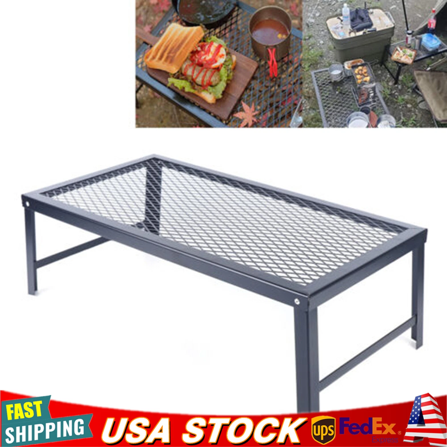 Folding Campfire Grill Fire Pit Cooking Grate BBQ Rack Griddle Plate With Legs