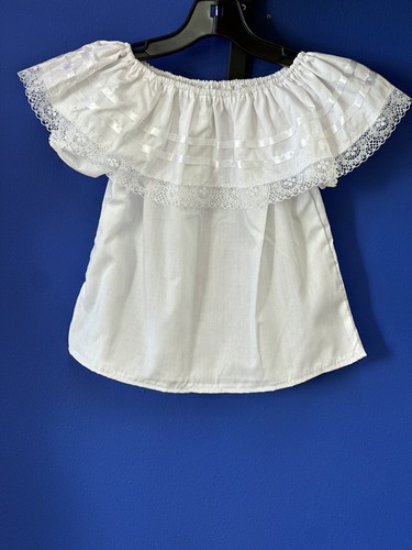 White Sise 10T Mexican Blouse Top Boho 5 de Mayo - Picture 6 of 8