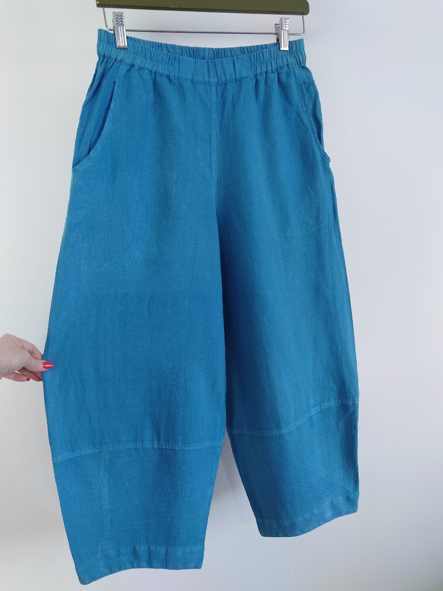 Grizas Blue 100% washed linen Loose fit Balloon leg Trousers Size