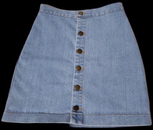 American Apparel Jeans Skirt Womens Sz S Exposed Button Fly Denim Light Wash USA - Picture 1 of 3