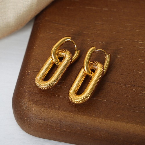 Pendientes de aro dobles geométricos de hilo minimalista con hebillas de oreja de acero inoxidable de 18 quilates - Imagen 5 de 12