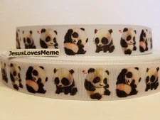 Grosgrain Ribbon Panda Bears Cute Adorable Wild Animals China Wildlife Zoo 7/8"