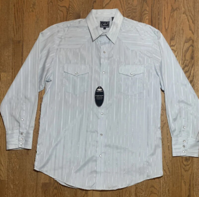 NEW Roper Shirt Button Up Long Sleeve Western Striped Blue Gray Men s Size XL