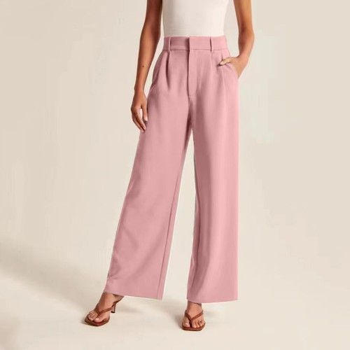 Womens Business Pants Wide Leg High Waisted Capris Straight Long Work Trousers - Picture 52 of 60