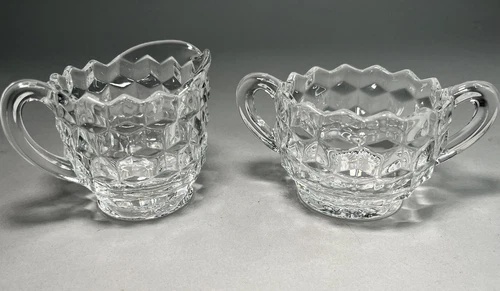 Vintage Fostoria American Clear Cube Cream And Sugar Set
