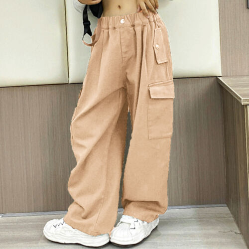 Kids Girls Jogger Pants Sports Trousers Sweatpants Cotton Drawstring Dungarees - Picture 75 of 79