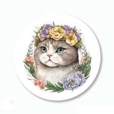 Stunning Cat in SunFlowers Scrapbook Stickers Envelope Seals Party Favors