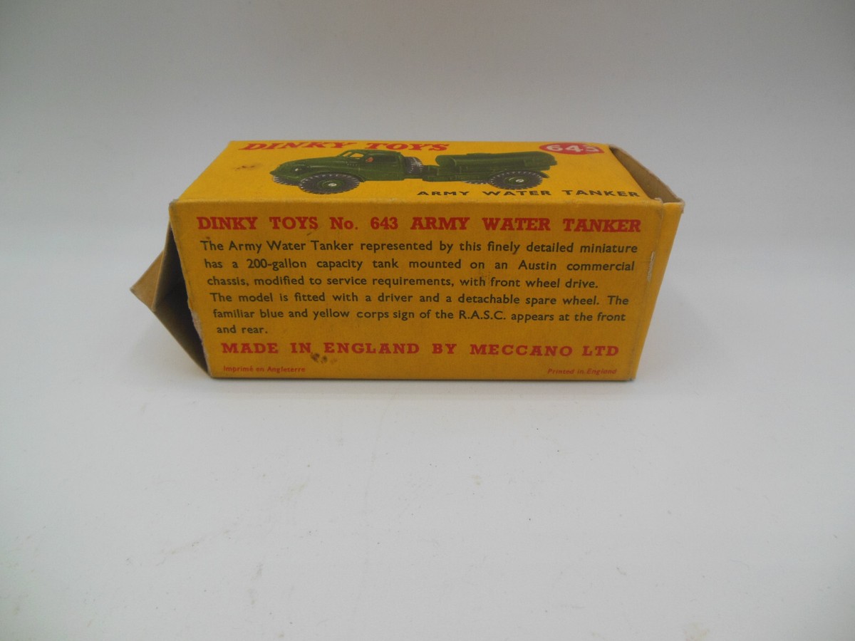Dinky Toys # 643 Army Water Tanker Truck Vert - Label Emmaüs