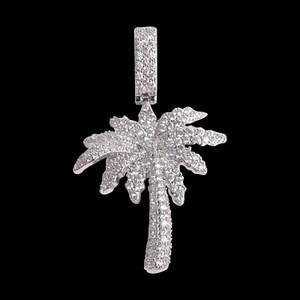 Authentic 925 Sterling Silver Round Cut Moissanite Palm Tree Pendant 14k White Gold Plated