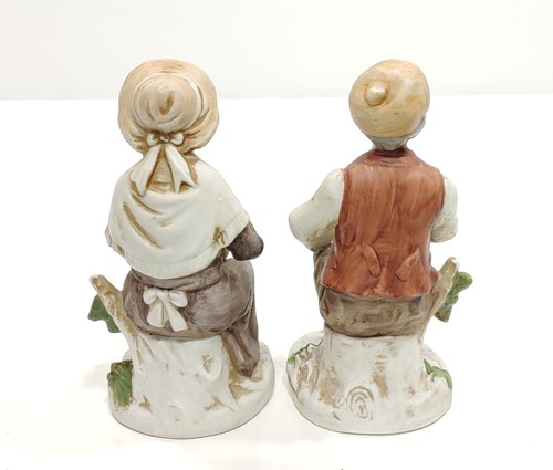 Vintage Bisque Porcelain Figurines Old Man w/Pitcher and Woman Preparing Food - Picture 3 of 5